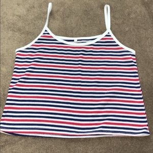 White red and blue stripped crop top